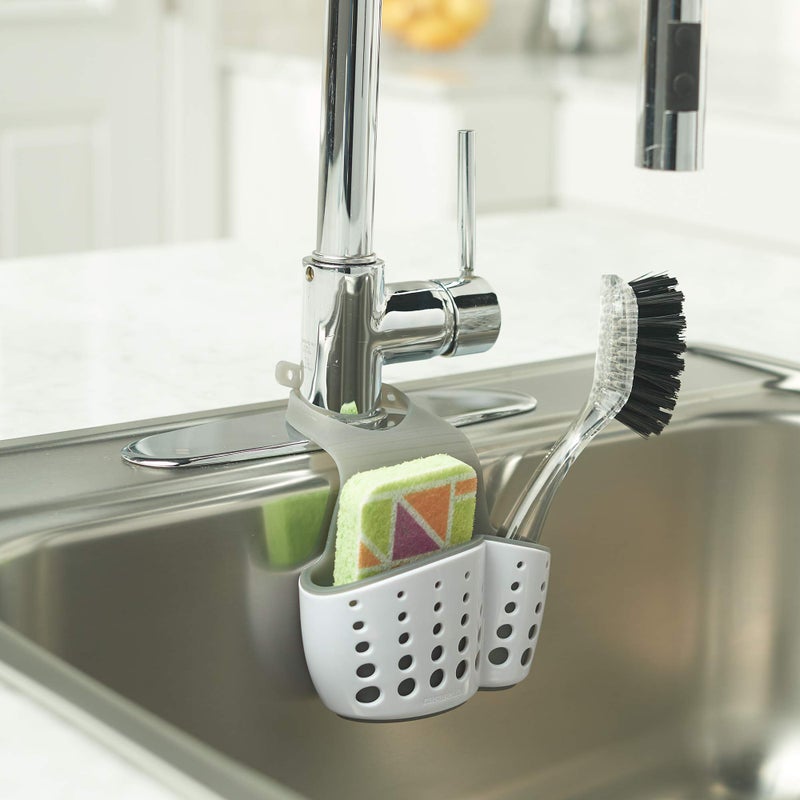 Casabella Sink Sider Faucet Caddy Sponge Holder,White & Grey - Image 3